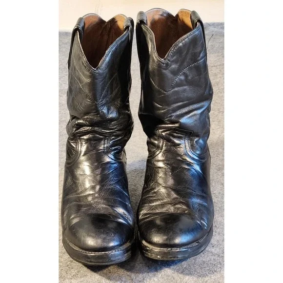 Rio Grande Boots Mens Size 9.5 Black Leather Western Cowboy Mid Calf Pull On